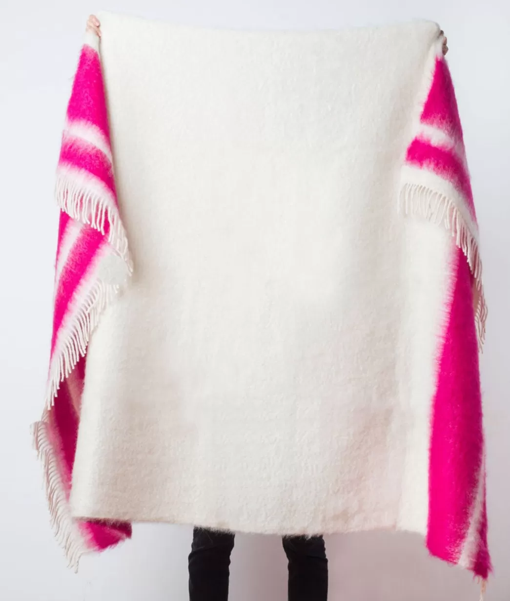 Mujer Mercules Manta De Mohair Blanco Y Fucsia